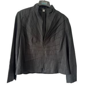 Robell 100% Linen Full Zip Sunburst Pin Tuck Pleating Jacket XL 46 Black